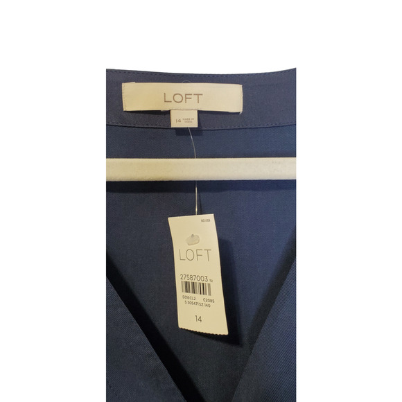 NEW Loft Ann Taylor 14 Navy Blue Button Front Sheath Dress Casual Sleeveless - Picture 2 of 4